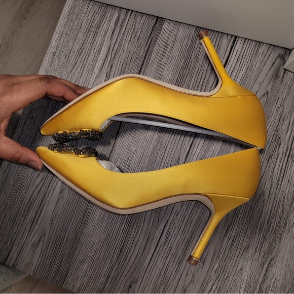 Manolo Blahnik 90mm Hangisi Pumps in yellow - Picture 15 of 16